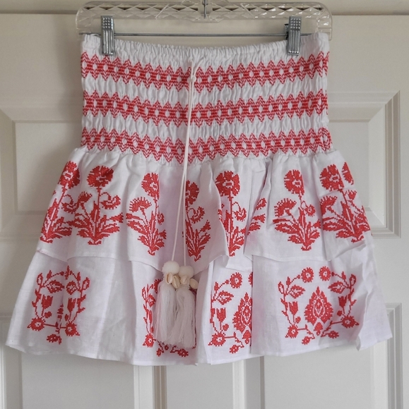 Revolve Milly Red & White 'Estee' Cross Stitch Embroidered Skirt - Size 10 - Picture 2 of 11